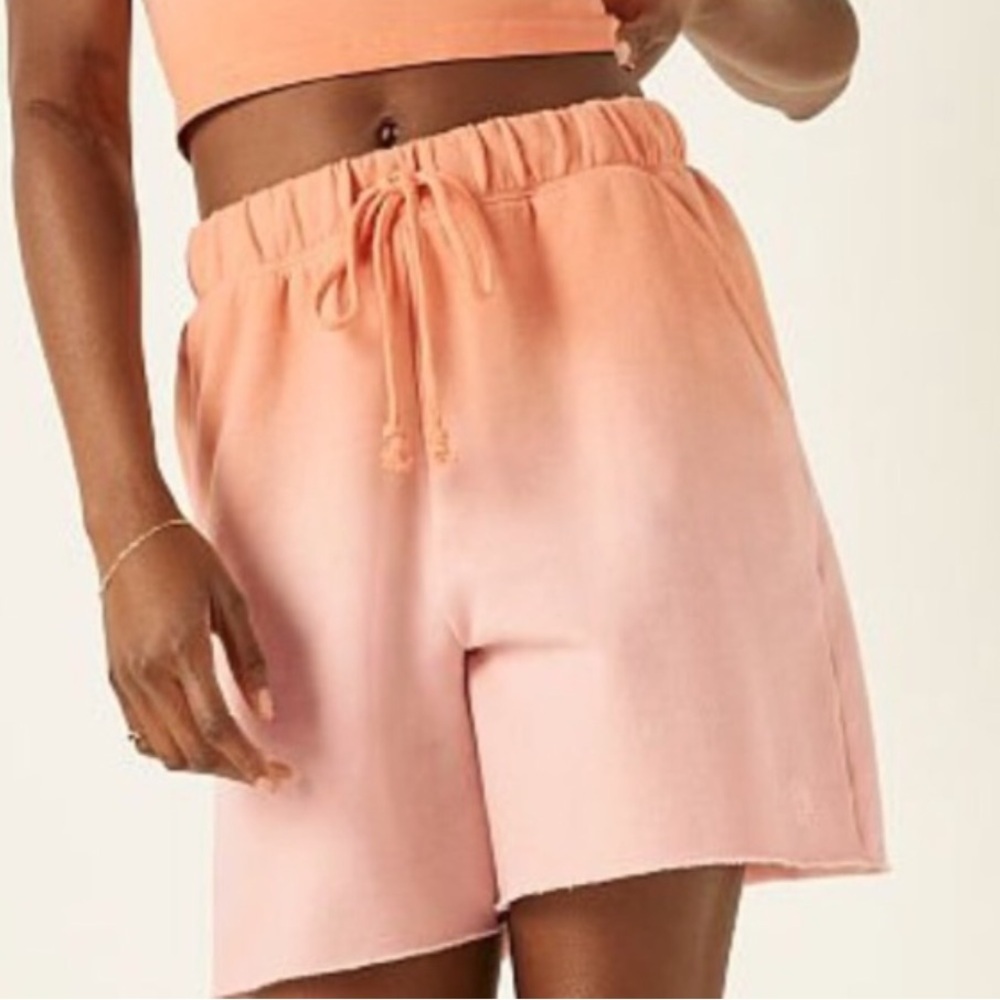 PINK Victorias Secret Women S Peach Tint Ombre Fleece Relaxed Dad Short NWT